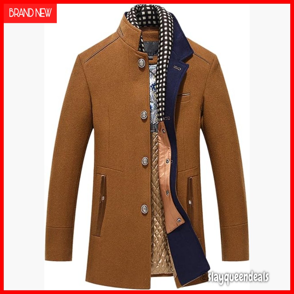 Men's Wool Blend Trench Coat, Slim Fit, Medium, Winter Overcoat